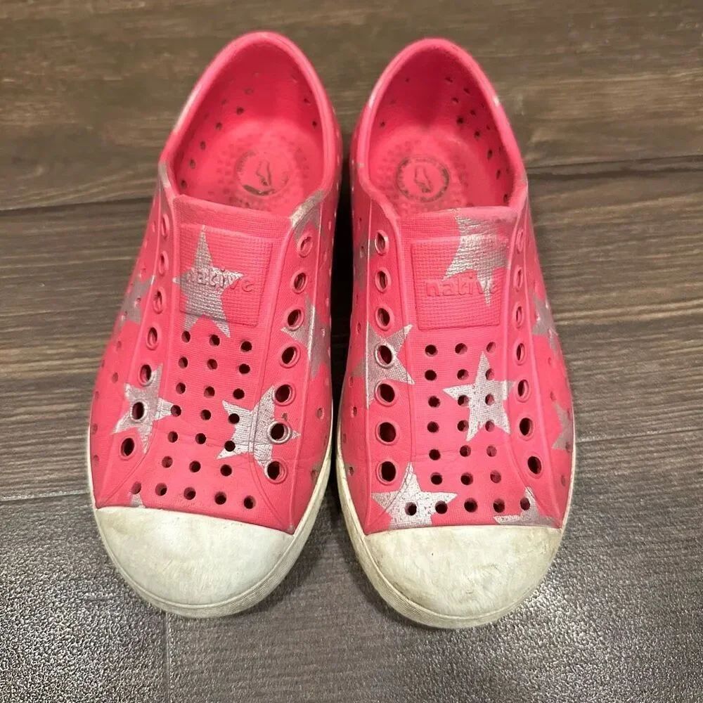 Natives pink silver star slip on rubber size 10 washable shoes